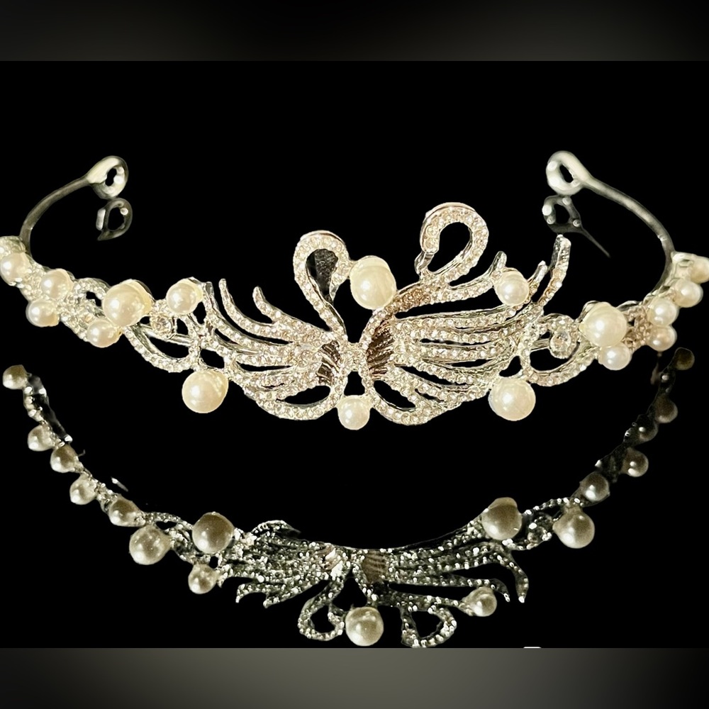 🦢Crown tiara headband rhinestone -steel/solid